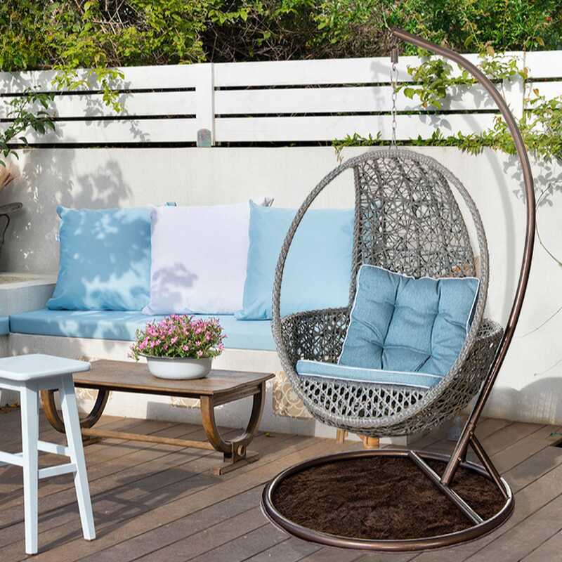 Light Brown Alloy Porch Swing with Stand, Upholstered Cushions, Chain, and Stand