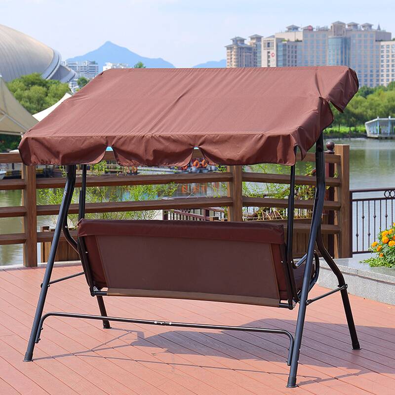 Aluminum Porch Swing with Stand for 3, Upholstered Cushions, Canopy and Stand Included