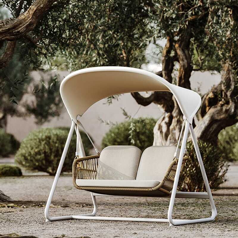 Porch Swing with Stand for 2, Alloy Frame, Upholstered Cushions, Canopy, and Stand
