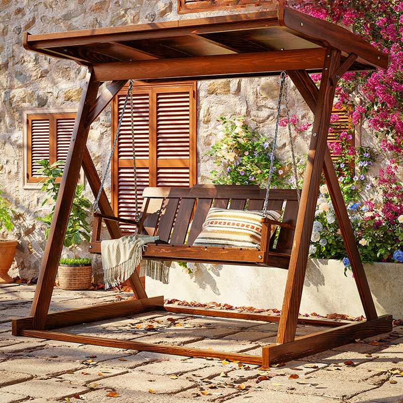 Azure/Sepia/Lemon Colour Wood Porch Swing with Stand, Seating for 2, Includes Chain and Stand