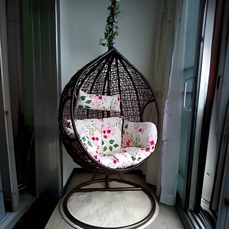 Tropical Pecan Aluminum Porch Swing with Stand, Upholstered Cushions and Chain Included