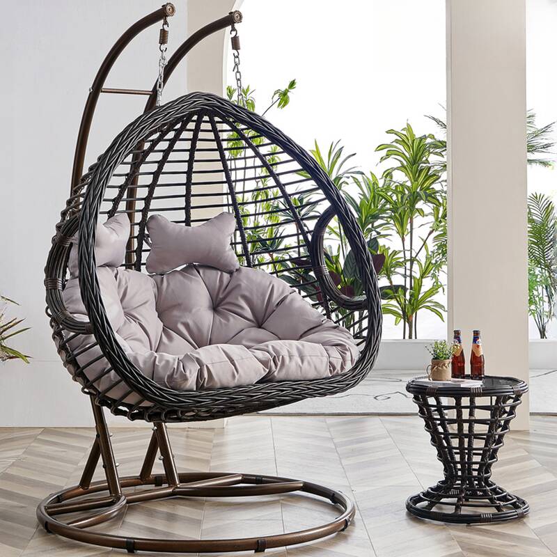 Steel Porch Swing with Stand for 2, Water-resistant with Upholstered Cushions, Chain and Stand Included