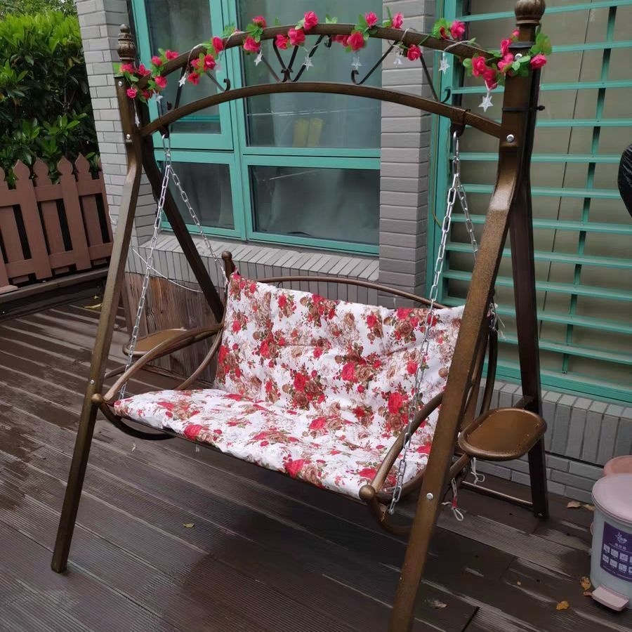 Sepia Porch Swing with Stand for 2, Alloy Frame, Upholstered Cushions, Chain, and Stand