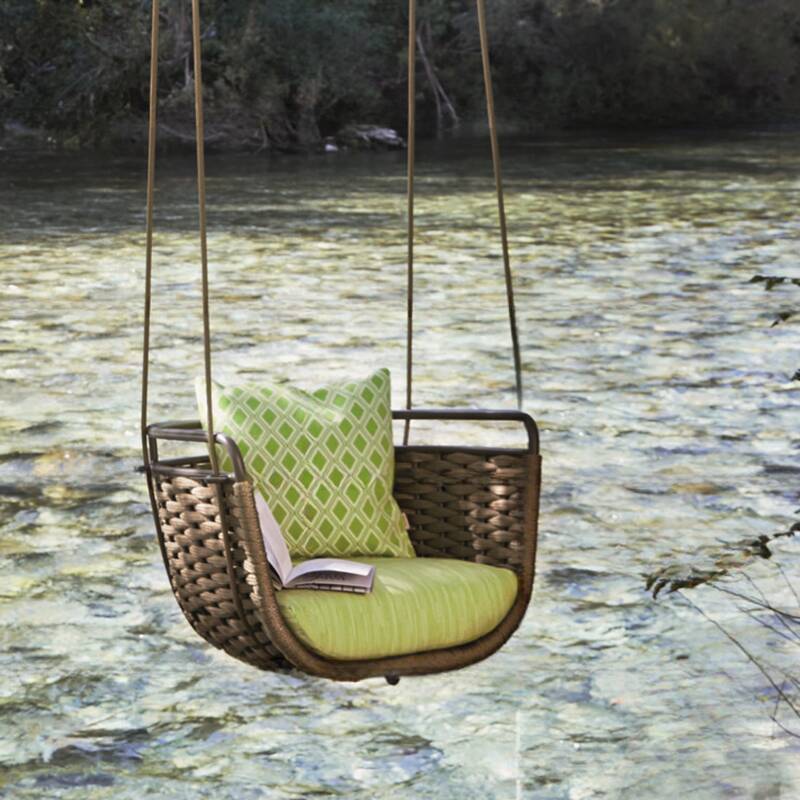 Tropical Sepia Hanging Porch Swing, Alloy Frame with Upholstered Cushions