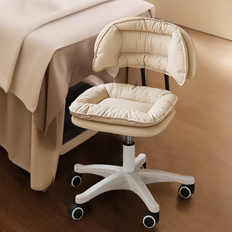 Art Deco Studio Chairs with Upholstered Light Gray/Sand/Apricot Colour Finish, Portable Wheels, and Ergonomic Design