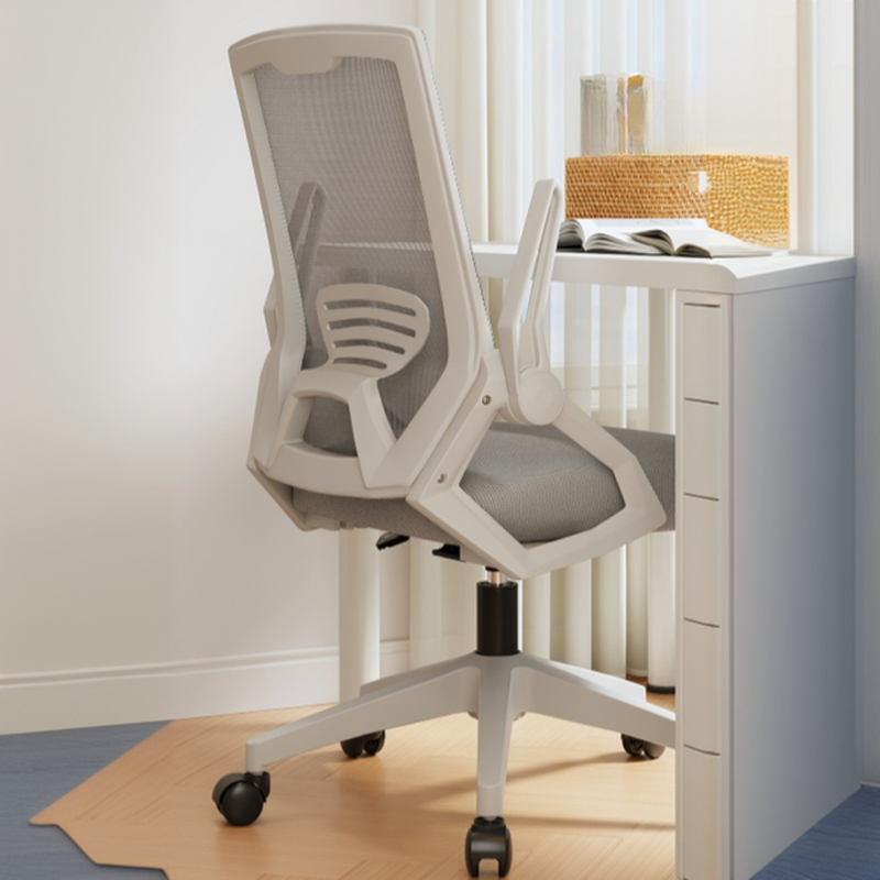 Upholstered Ink/Light Gray Studio Chairs with Rollers, Lumbar Support, Tilt Available, Flip-Up Armrest, and Headrest