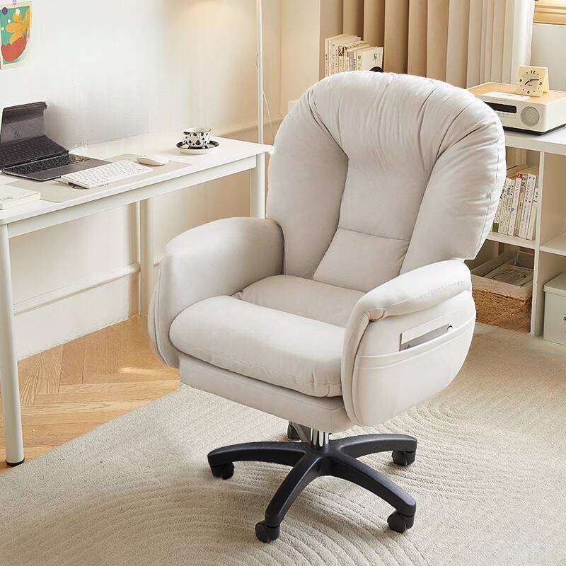 Ergonomic Upholstered Studio Chairs in Navy/Apricot Colour/Sand with Armrest, Portable Wheels, Leg Rest, and Adjustable Back Angle