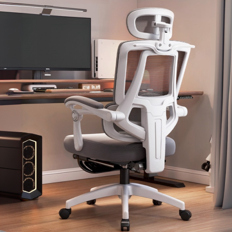 Studio Chairs with Upholstered Ink/Light Gray Finish, Rollers, Foot Pedestal, Lumbar Support, Tilt Available, and Headrest