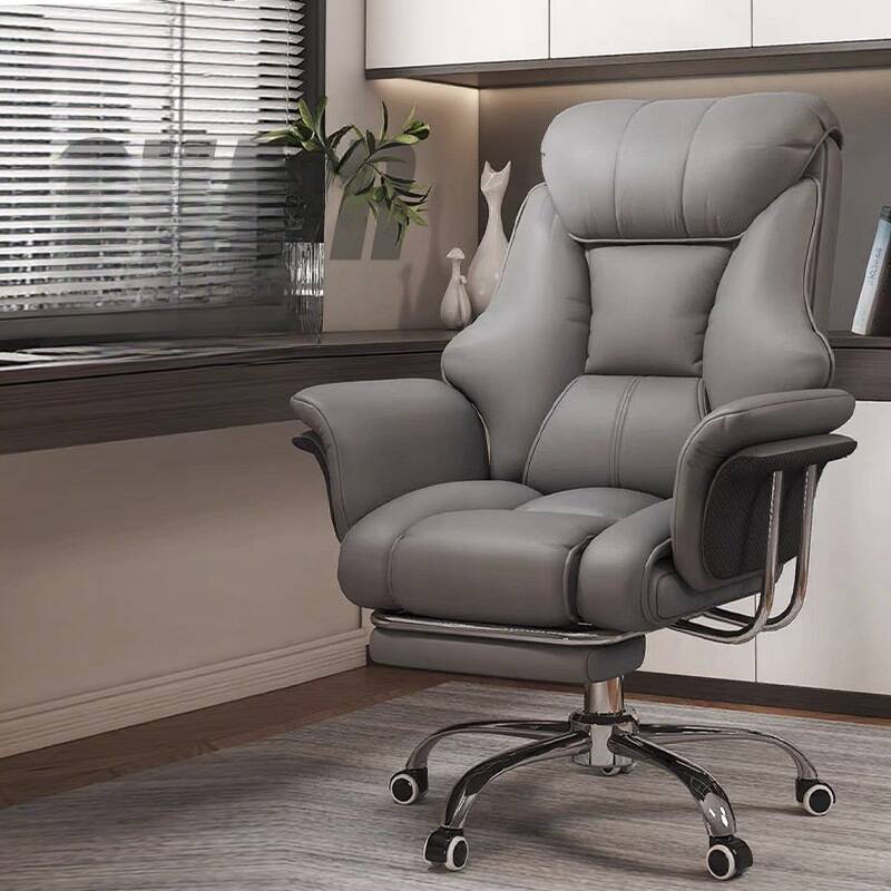 Wheeled Metal Framed Dove Grey/Sepia Study Chair with Foot Pedestal, Armrest, Adjustable Back Angle and Headrest