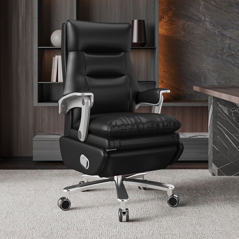 Light Gray/Caramel/Apricot Colour Hideskin Office Chair with Armrest, Roller Wheels, Leg Rest, Tilt Available, and Adjustable Back Angle