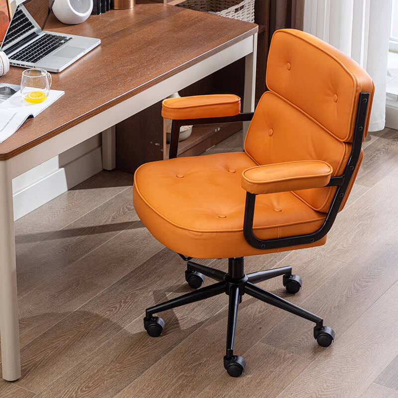 Tilt Available Ergonomic Grey/Lemon Colour/Apricot Colour Stitch-tufted Tanned Hide Task Chair with Armrest and Roller Wheels