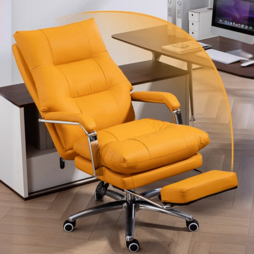 Studio Chairs in Hideskin with Light Gray/Caramel/Apricot Colour Armrest, Portable Wheels, Leg Rest, Tilt Available, and Adjustable Back Angle