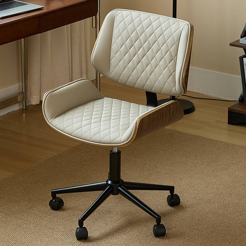 Trendy Ergonomic Cream Studio Chairs with Rollers, Metal Frame and Armrest