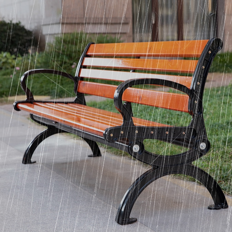 Simple Outdoor Bench with Engineered Wood, Back, and Curved Arm
