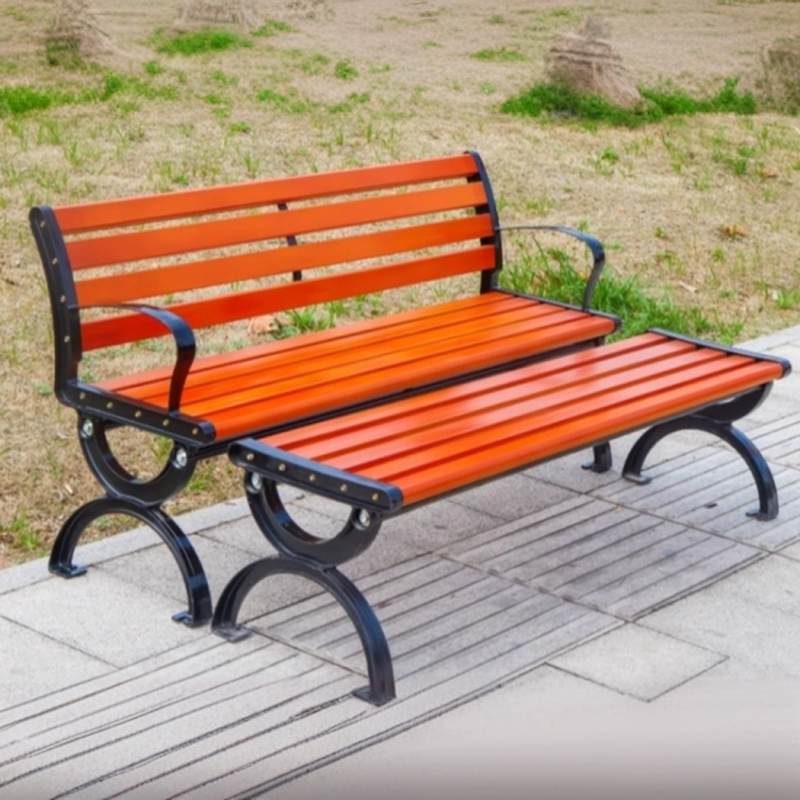 Simple Outdoor Bench with Engineered Wood Back and Curved Arm in Ink