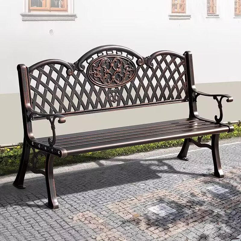 Simple Outdoor Bench with Alloy Back and Curved Arm