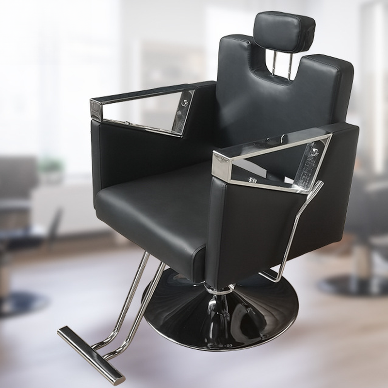 L-Shape Styling Chair with Arm, Solid Colour, Stainless Steel Frame, Footrest, and Swivel