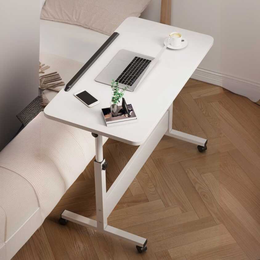 Casual Engineered Wood 1 Tier Adjustable Height Laptop Cart with Casters, Stand Vertical Installation