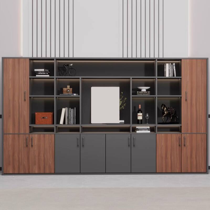 Light Gray Art Deco Manufactured Wood Office Storage Furniture with Shelves and Hutch, Featuring 10 Doors/2 Doors/3 Doors and 5-Wide or more/2-Wide/4-Wide Compartments