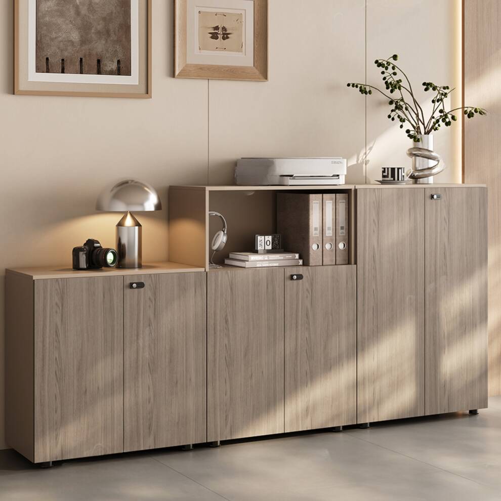 Art Deco Manufactured Wood Office Storage Furniture, Warp-proof with Shelves, Locking Door, 4 Legs/12 Legs/8 Legs, and 1-Wide/3-Wide/2-Wide Compartment