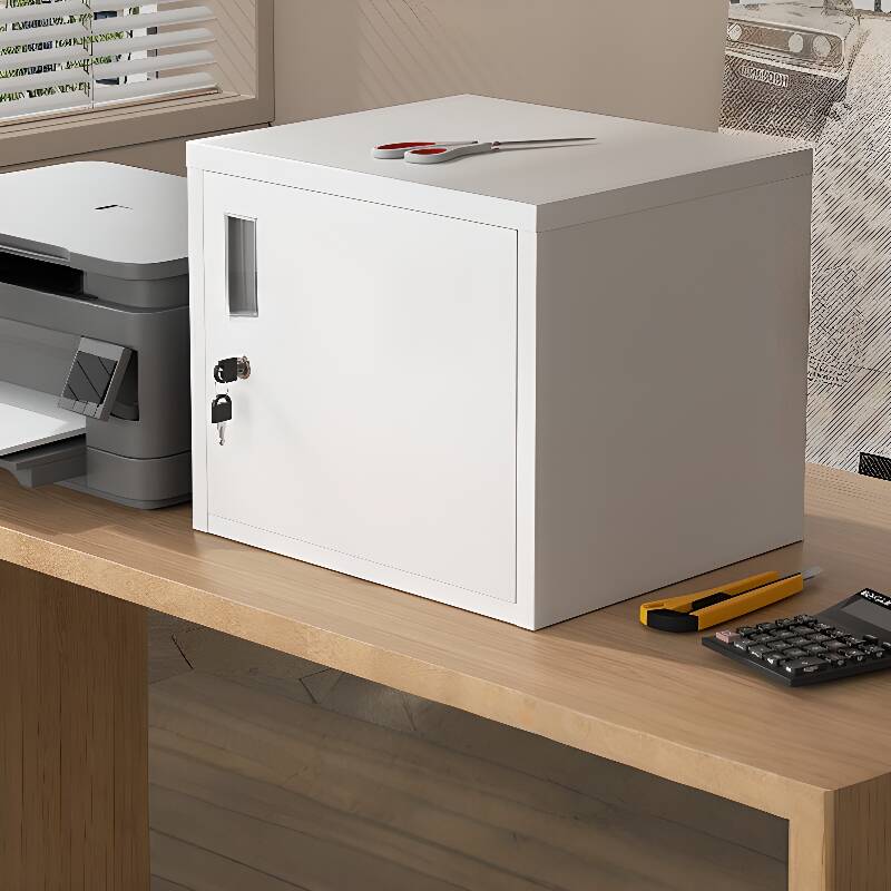 White Casual Steel Office Console Cabinet with Locker, Adjustable Shelving, Locking Door, and 1-Wide Compartments