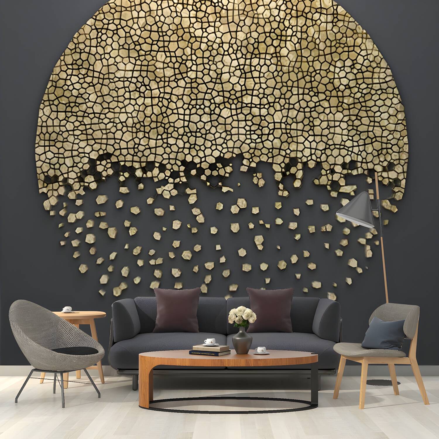 Minimalist Aesthetics Moon Mural Wallpaper for Home Custom Wall Art in Yellow on Black