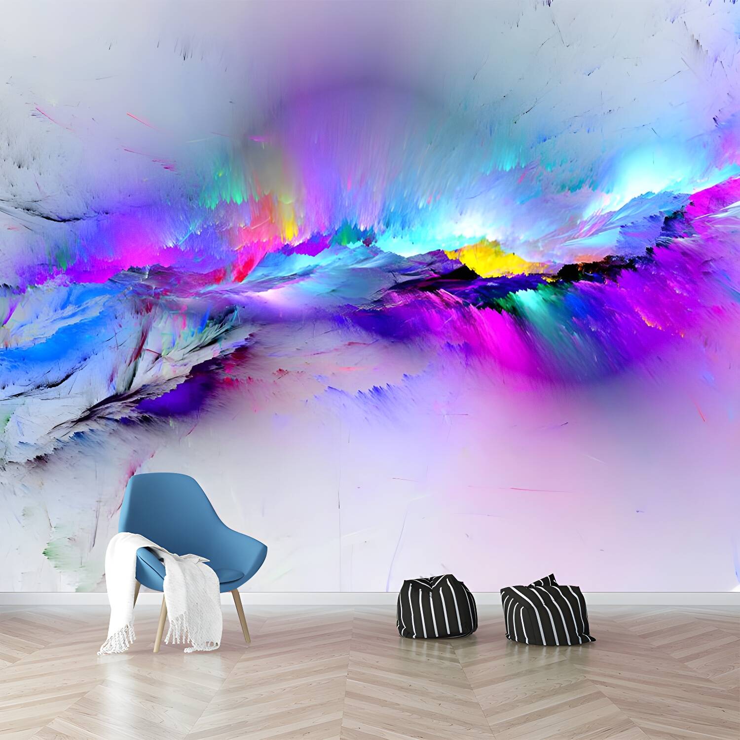 Blue-Purple Feathers Wallpaper Murals Water Resistant Wall Covering for Living Room