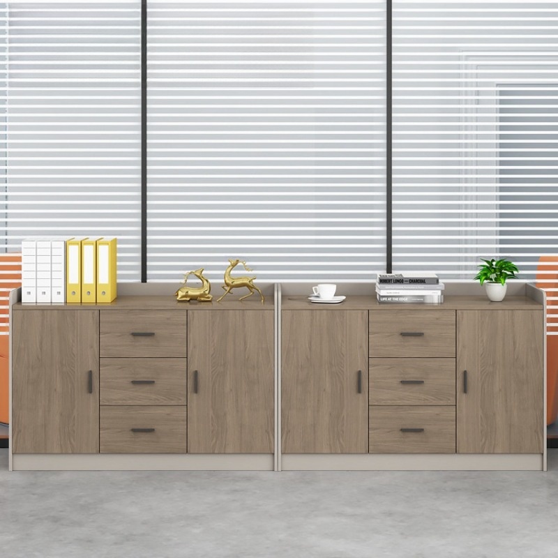 Caramel Manufactured Wood Credenza, Scratch Resistant with Shelf Unit, Drawers, 4 Doors/3 Doors/2 Doors, 3-Wide