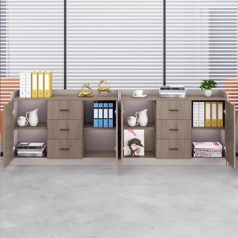 Caramel Casual Manufactured Wood Office Console Cabinet, Scratch Resistant with Shelf Unit, 2-Wide/1-Wide Compartments