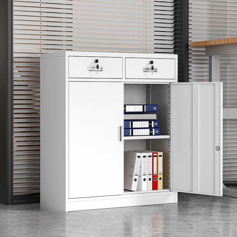 White Art Deco Steel Base Cabinet/Office Storage Furniture, Warp-proof with Adjustable Shelving, Locking Door, and 1-Wide Compartment