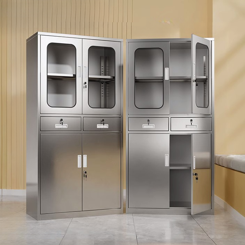 Silver Stainless Steel Office Console Cabinet with 1-Wide to 3-Wide Compartments