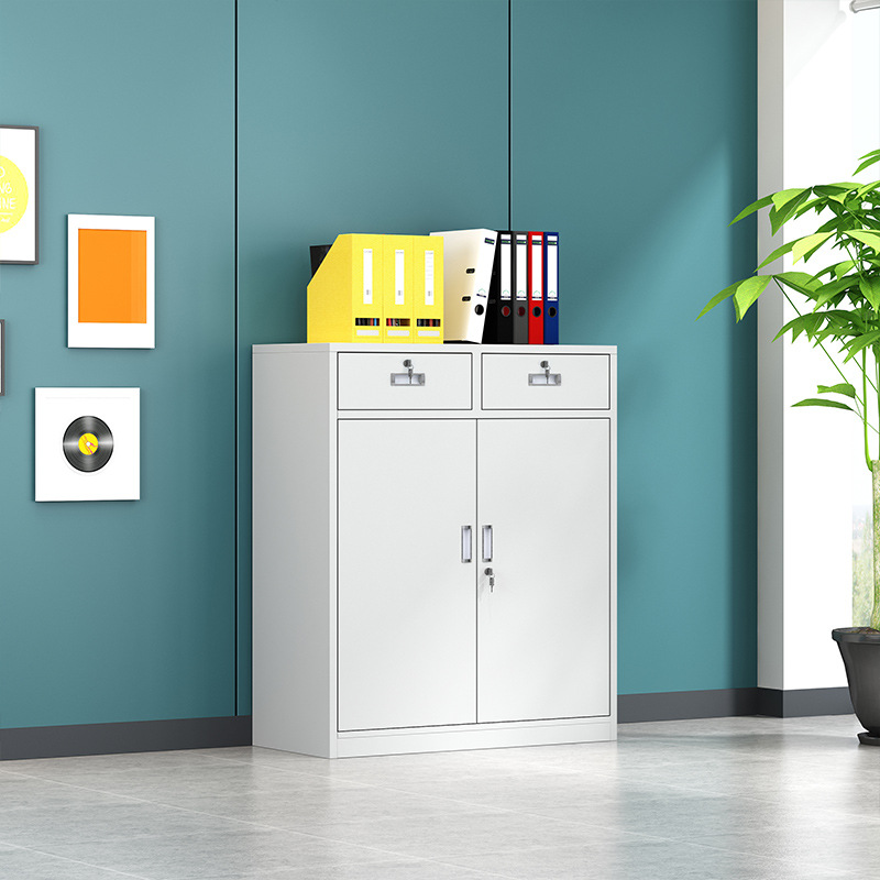 White Steel Corrosion Resistant Office Storage Furniture with Adjustable Shelving, Locking Door, and 2-Wide/3-Wide Compartments