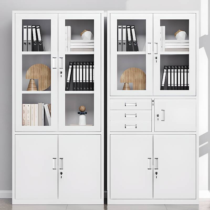 Steel Office Console Cabinet with Stockroom Drawers, Adjustable Shelving, and Locking Door in 2-Wide Compartments
