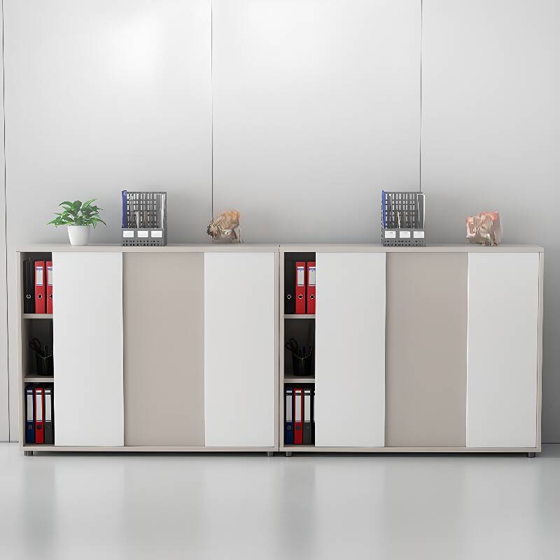 Ivory Credenza with Fade-proof Durability and 2-Wide/1-Wide Compartments