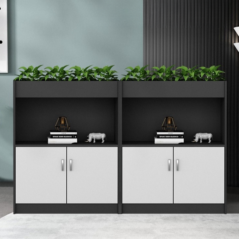 Gray Casual Manufactured Wood Credenza with Shelf Unit, Locker, 3 Doors/2 Doors, and 2-Wide/1-Wide Compartments