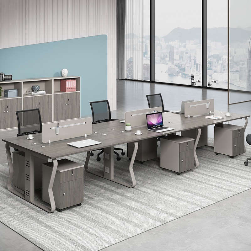 Casual Rectangle Grey Laminate Office Desk with Built-In Cable Organization
