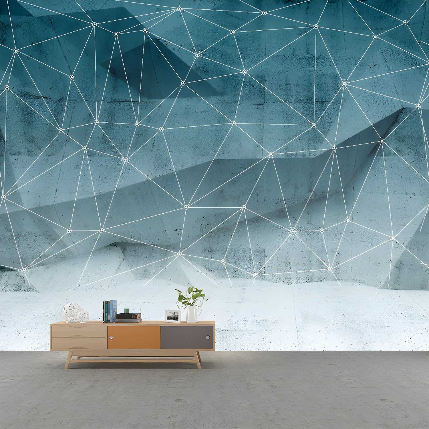 Modern Geometric Net Mural Decal Grey-Green Moisture Resistant Wall Covering for Home