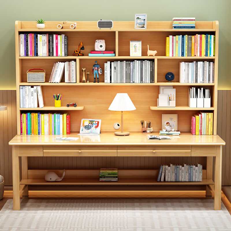 Casual Azure/White/Cocoa Rectangular Timber Writing Desk with Drawer and Exterior Shelf