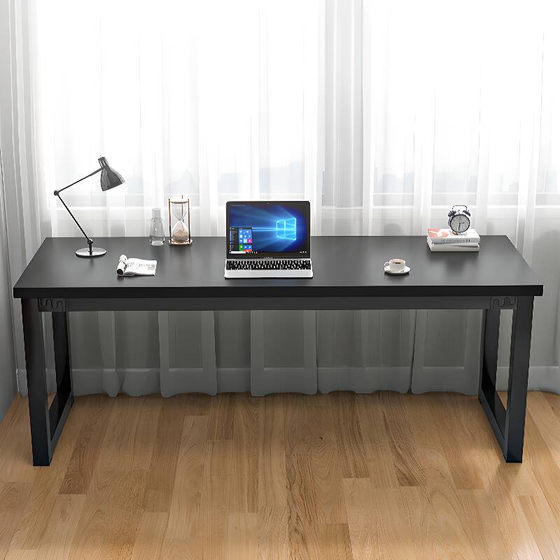Modish Rectangular Laminate Desk in White/Auburn/Natural Finish for Work-from-Home