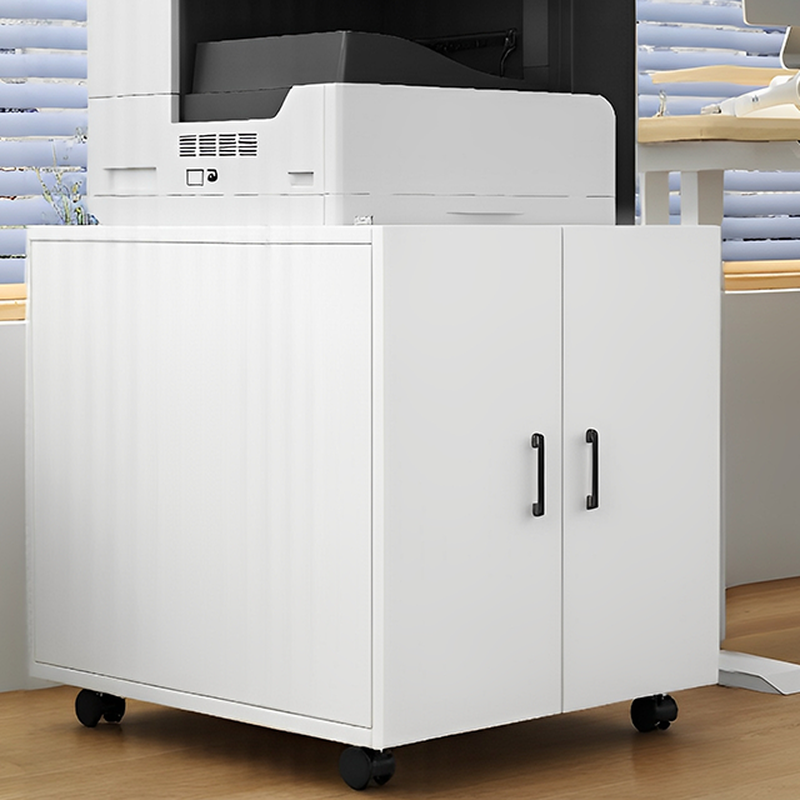 Trendy Laminate Supplies Cabinet with Roller Wheels, Drawers, Adjustable Shelving, Locking Door, and 1-Wide/2-Wide Compartments