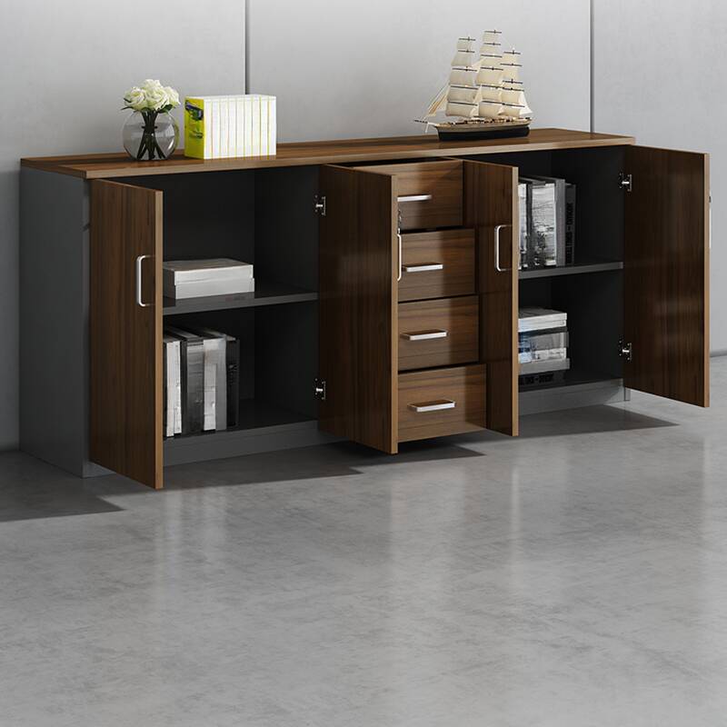 Caramel Manufactured Wood Base Cabinet for Stockroom with Shelves and Locking Door, 3-Wide Compartments