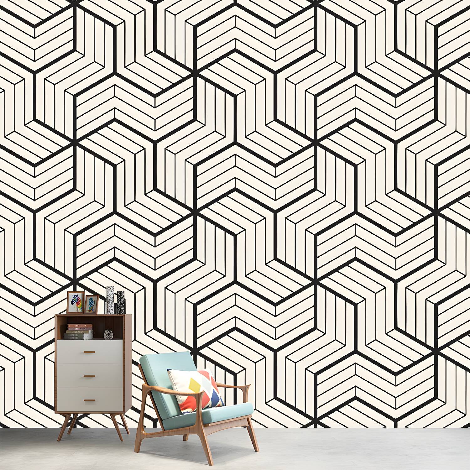 Matrix Wall Paper Murals Black-White Contemporary Wall Art for Bedroom, Customized Size