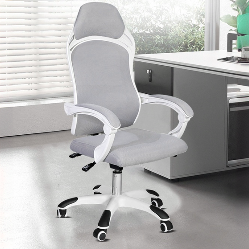 Upholstered Ink/Gray Office Desk Chairs with Roller Wheels, Foot Support, Lumbar Support, Tilt Mechanism, and Headrest