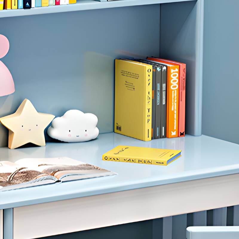 Trendy Chalk/Auburn/Unfinished Colour Desk with Drawers and Hutch, Credenza Desk with Exterior Shelf and Organized Wiring System