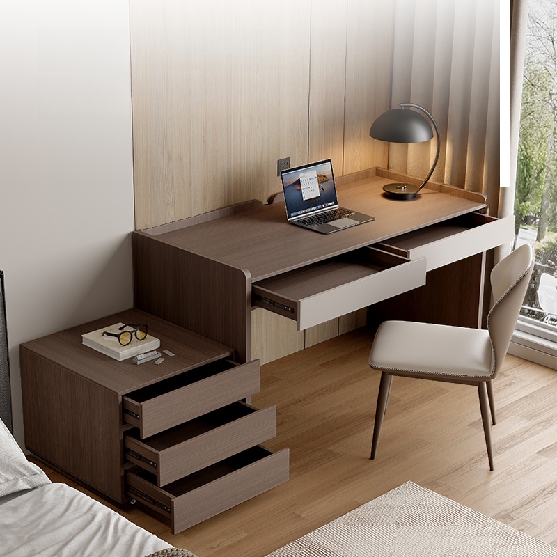 Modern Rectangular Chalk/Auburn Writing Table with Drawers and Cable Management