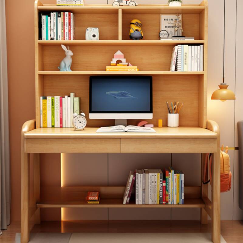 Height-Adjustable Writing Table with Hutch and Cable Management