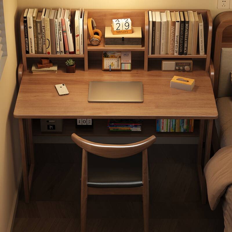 Modern Rectangular Rubberwood Writing Table in Gray/Chalk/Unfinished Colour with Exterior Shelf and Hutch