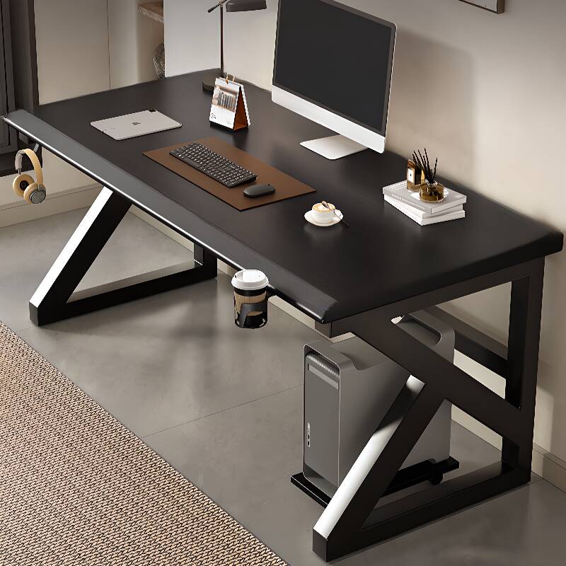 Trendy Rectangular Manufactured Wood Writing Table in Midnight Black/Chalk/Light Brown