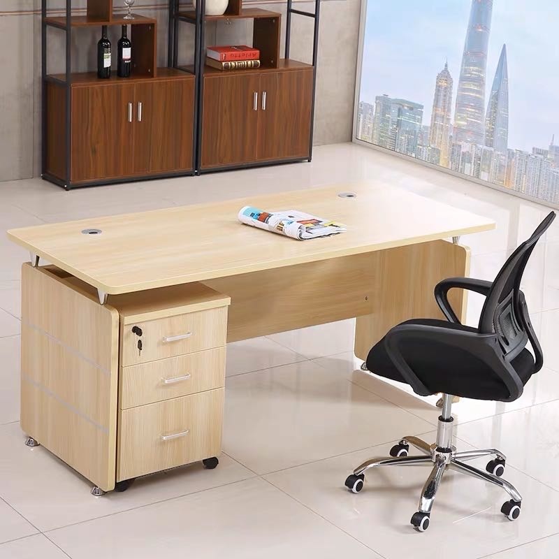 Modern Rectangular Unfinished Colour Laminate Office Computer Desk with Secure Drawer and Cable Management