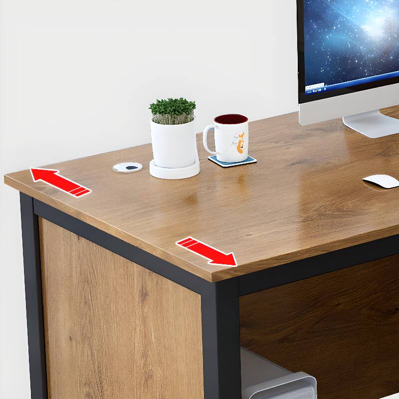 Trendy Rectangular Laminate Light Brown Office Computer Desk with Organized Wiring System and CPU Stand
